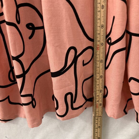 New Eloquii size 22 Pink Black Abstract Smocked Bodice Cut-out Midi Dress - Picture 7 of 11